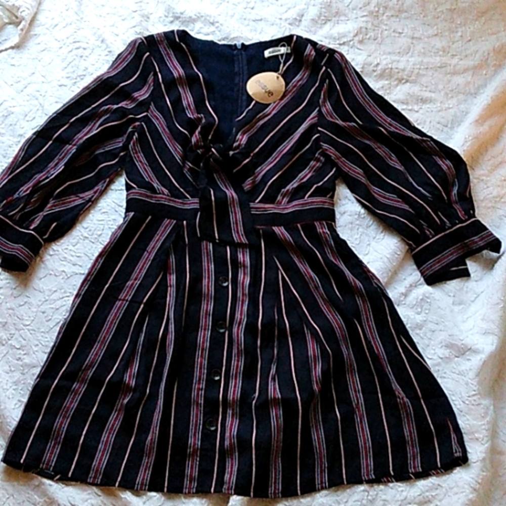 NWT medium striped navy mini zip up dress